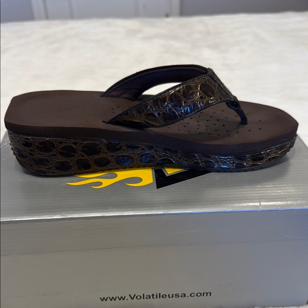 Volatile Brown Sandals with Textured Strap and Thick Sole